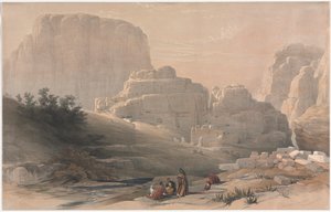 Petra, Lower End of the Valley, Viewing the Acropolis by David Roberts