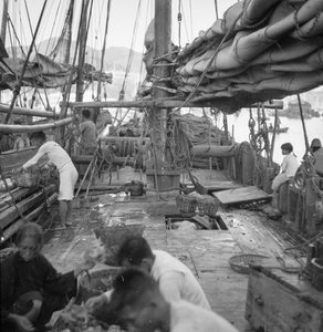 On Board a Yeungkong Fisher Type Junk at Aberdeen, Hong Kong by David Watkin Waters