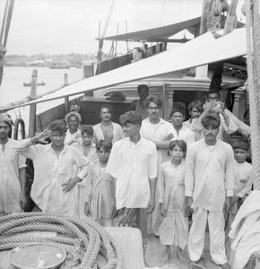 The captain and crew on board the Indian kotia type dhow Karimi anchored at Colombo, Ceylon by David Watkin Waters