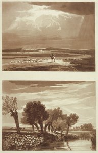 An Effect after a Storm... and Transient Effect, View in Battersea Marsh, illustrations from A Treatise on Landscape and Effect in Water Colours, 1841 by David after Cox