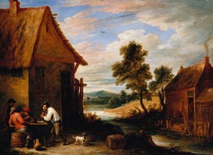 A River Landscape with Peasants Outside a Tavern by David Teniers the Younger