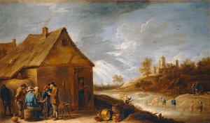 Cabaret near a River with Fishermen with Nets by David the Younger Teniers