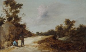 Peasants Resting on a Path in a Rocky, Wooded Landscape by David Teniers the Younger