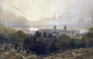View of Greenwich, one summer evening, from the heights of the park, at the back, the London skyline