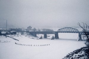 Novosibirsk, Ob River, Siberia, USSR, Students Cross the Frozen Ob River by Foot in Snow, Winter 1976 by Dean Conger