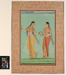 A standing lady offered a tray by her maid, c.1670