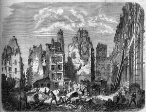 Transformations of Paris under the Second Empire, Haussmann Paris. Destruction of part of the Ile de la Cité for the expansion of the Hotel Dieu, engraving after a