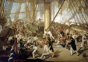 The fall of Horatio Nelson (1758-1805), at the Battle of Trafalgar, October 21 by Denis Dighton