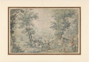 Landscape near Brussels with Deer Hunt by Denis van Alsloot (possibly)