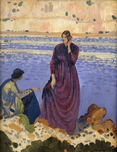 Two Women on Rocks by the Sea by Derwent Lees