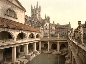 Roman Baths and Abbey, Bath, c.1890-1900