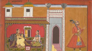 A Courtesan and Her Lover Estranged by a Quarrel: Page from a Rasamanjari series