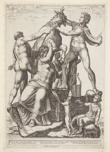 Amphion and Zethus Binding Dirce to a Wild Bull by Diana Scultori