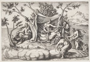 Latona Giving Birth to Apollo and Diana on the Island of Delos by Diana Scultori