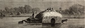 Cutting, harvesting and transporting fodder on the banks of the Danube. Drawing by Lancelot, to illustrate his journey from Paris to Bucharest in 1860. Engraving in 