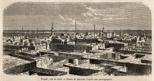 General view of Tripoli, drawing by Lancelot, to illustrate the Tripolitan walks, in 1860, of the Baron de Krafft. Engraving in 