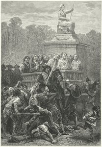 A Tumbril Full of Prisoners on Its Way to the Guillotine, French Revolution (engraving) by Diogene Ulysse Napoleon Maillart