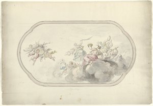 Design for a Ceiling Painting with Music-Making Women and Putti with Flower Basket as Allegory of Joy