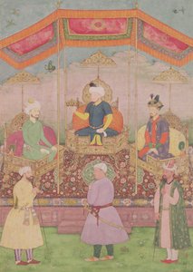 Mughal Emperor Babur and his son, Humayan, Indian miniature from Rajasthan, 16th century