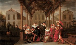 A Merry Company Playing Music Under a Flowered Porch in a Garden