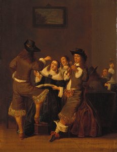 Elegant Figures Drinking and Merrymaking in an Interior