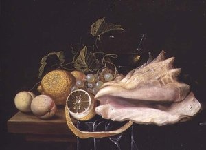Still life with Strombus Shell and Fruit by Dirck Sauts