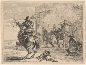 A Pissing Horse Bound to a Post by Dirck Stoop