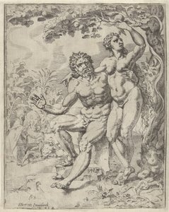 Adam and Eve Picking the Forbidden Fruit by Dirck Volckertsz. Coornhert (attributed to)