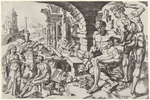 Job being scourged by Satan by Dirck Volckertsz. Coornhert (attributed to)
