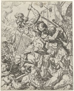 Flight of the Assyrian Army (series title) by Dirck Volckertsz. Coornhert (attributed to)