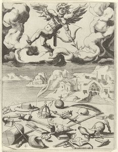 Sensual love overcomes earthly occupations (series title: Triumphs of Petrarch) by Dirck Volckertsz. Coornhert (possibly)
