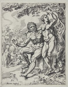 Adam and Eve Taking the Forbidden Fruit by Dirck Volckertsz. Coornhert