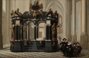 A Family at the Grave of Prince William I in the Nieuwe Kerk, Delft. 1645 by Dirck van Delen