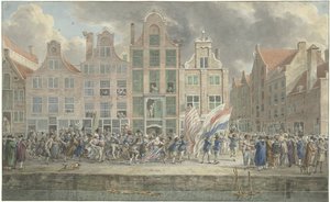 Anti-English Demonstration in Rotterdam, March 2, 1781 by Dirk Langendijk (signed by artist)