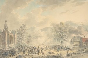 Battle Scene with Church at left by Dirk Langendijk