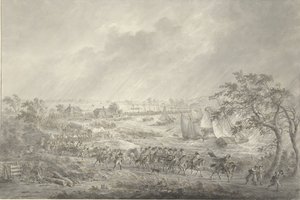 Crossing of the English and Hanoverian Troops from Nijmegen to Lent over the Ship Bridge over the Waal, 7 November 1794 by Dirk Langendijk