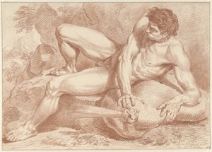 Reclining Male Nude on a Sack Blowing Air by Dirk Versteegh