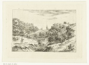 Dune Landscape with Churches and Rider near Scheveningen by Dirk Vis Blokhuyzen