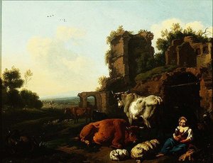 Landscape with Shepherdess by Dirk van Berghen