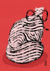 Whimsical Red Striped Cat by Dirkie Nell