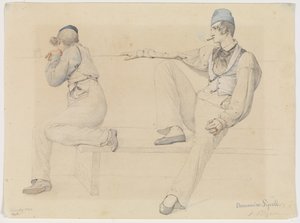 Two Italians on a Bench by the Harbor by Ditlev Blunck