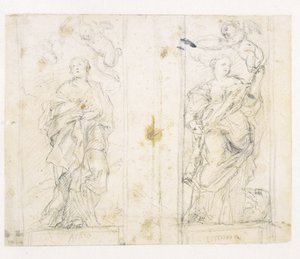 Two Niches with Standing Figures of Sts Agatha and Margaret Being Crowned by Putti by Domenichino