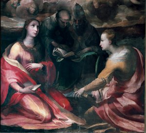 Christ crowning the Virgin Mary and Four Saints, detail by Domenico Beccafumi