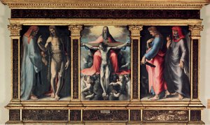 Triptych of the Trinity: Saint Cosimo, Saint John the Baptist, the Trinity, Saint John the Evangelist and Saint Damien by Domenico Beccafumi