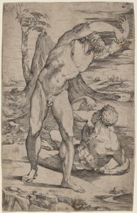 Two Male Nudes Gesturing in a Landscape by Domenico Beccafumi