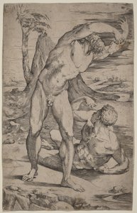 Two Male Nudes Gesturing in a Landscape by Domenico Beccafumi