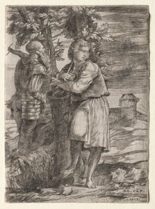 Shepherd and Old Warrior by Domenico Campagnola