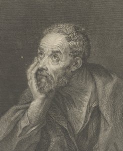 An old bearded man resting his head on his right hand and looking upwards to the left, aft..., 1775 by Domenico Cunego