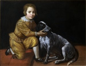 Portrait of a boy with a dog by Domenico Fiasella