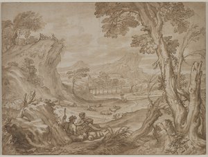 Landscape with Shepherds by Domenico I Piola